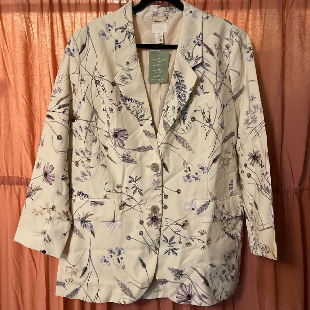 H&M Floral Linen Blazer - Oversized Jacket